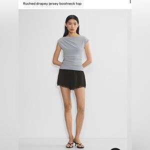 Wilfred Gray Ruched Drapey Jersey Boatneck Top